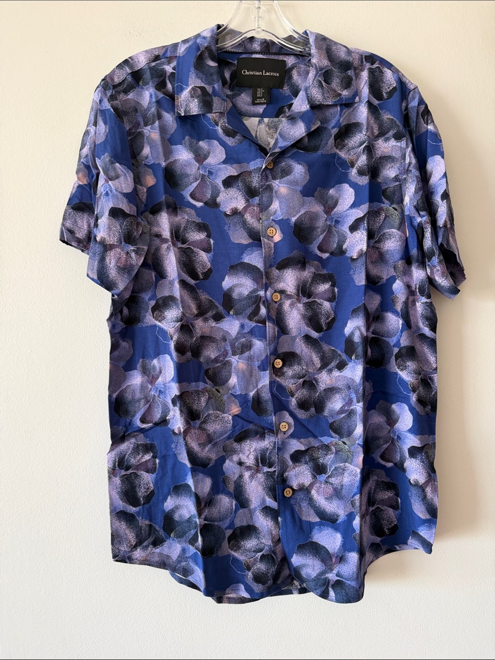 Christian Lacroix Floral Rayon Camp Shirt Short Sleeve Blue Size Small